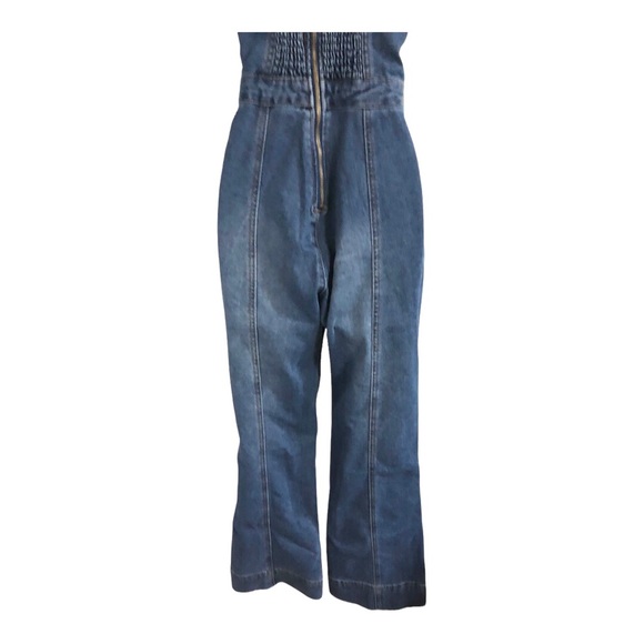 Sincerely Jules blue jeans denim faded medium wash smocked jumpsuit size Small - Picture 15 of 17